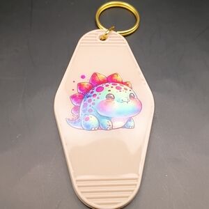 Handmade Retro Motel Keychain Cute Chubby Dragon UV Resin DTF Sticker Gold Ring